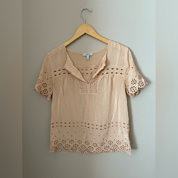 J Crew Elegant Tan Eyelet Women's Top Size 2 - Picture 3 of 5